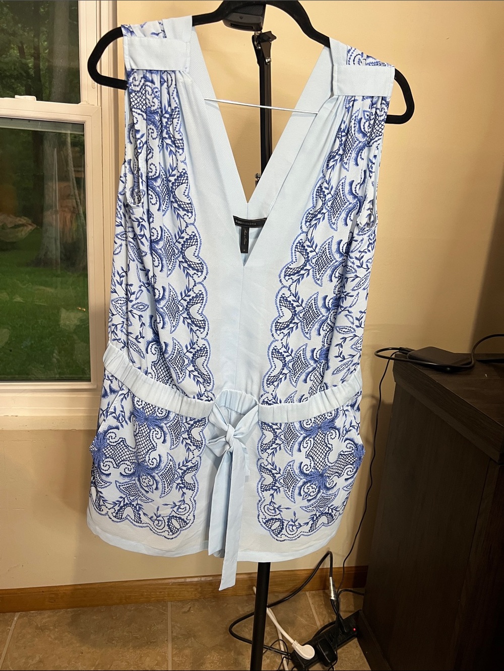BCBGMaxAzria Light Blue and Blue Printed Romper